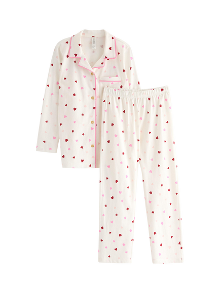 Lindex Kids' Cotton Heart Pyjama Set, Light Dusty White, Light Dusty White