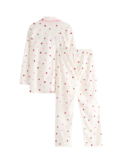 Lindex Kids' Cotton Heart Pyjama Set, Light Dusty White - view 2, Light Dusty White