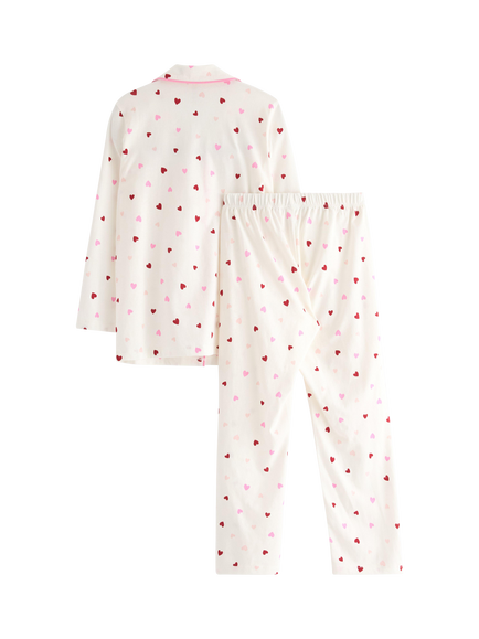 Lindex Kids' Cotton Heart Pyjama Set, Light Dusty White - view 2, Light Dusty White