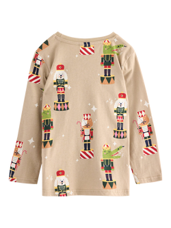 Lindex Kids' Cotton Long Sleeved Nutcracker Print T-Shirt, Beige - view 2, Beige
