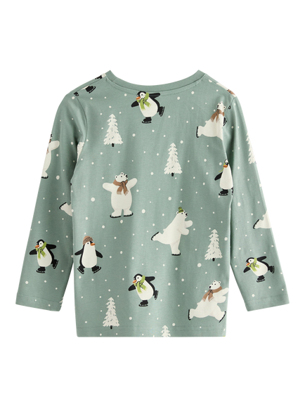 Lindex Baby Penguin and Polar Bear Print Jersey Top, Light Dusty Green - view 2, Light Dusty Green