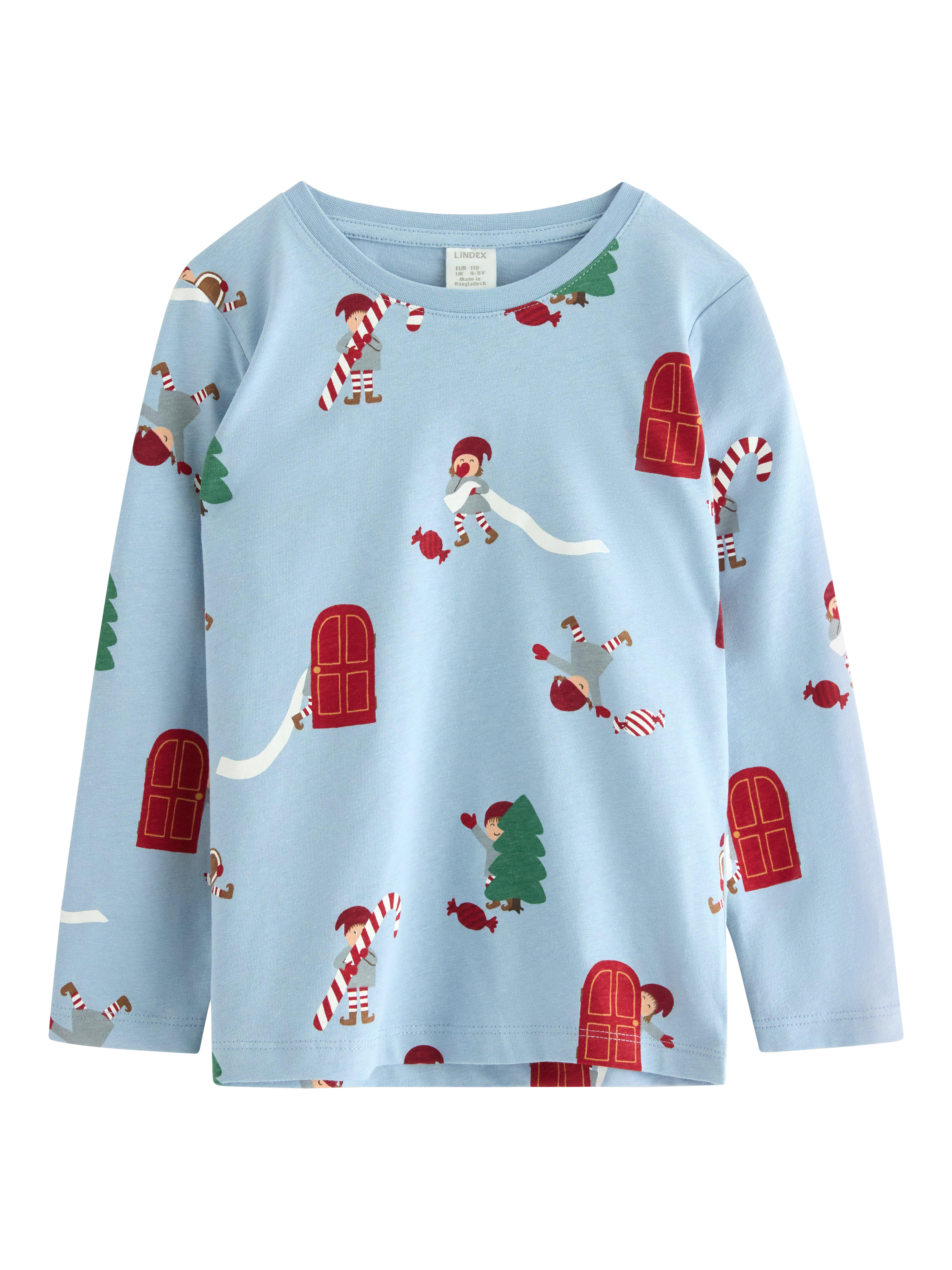 Product image 1 of 3, which shows Lindex Kids' Elves Jersey Top, Light Dusty Blue, 3-4 years