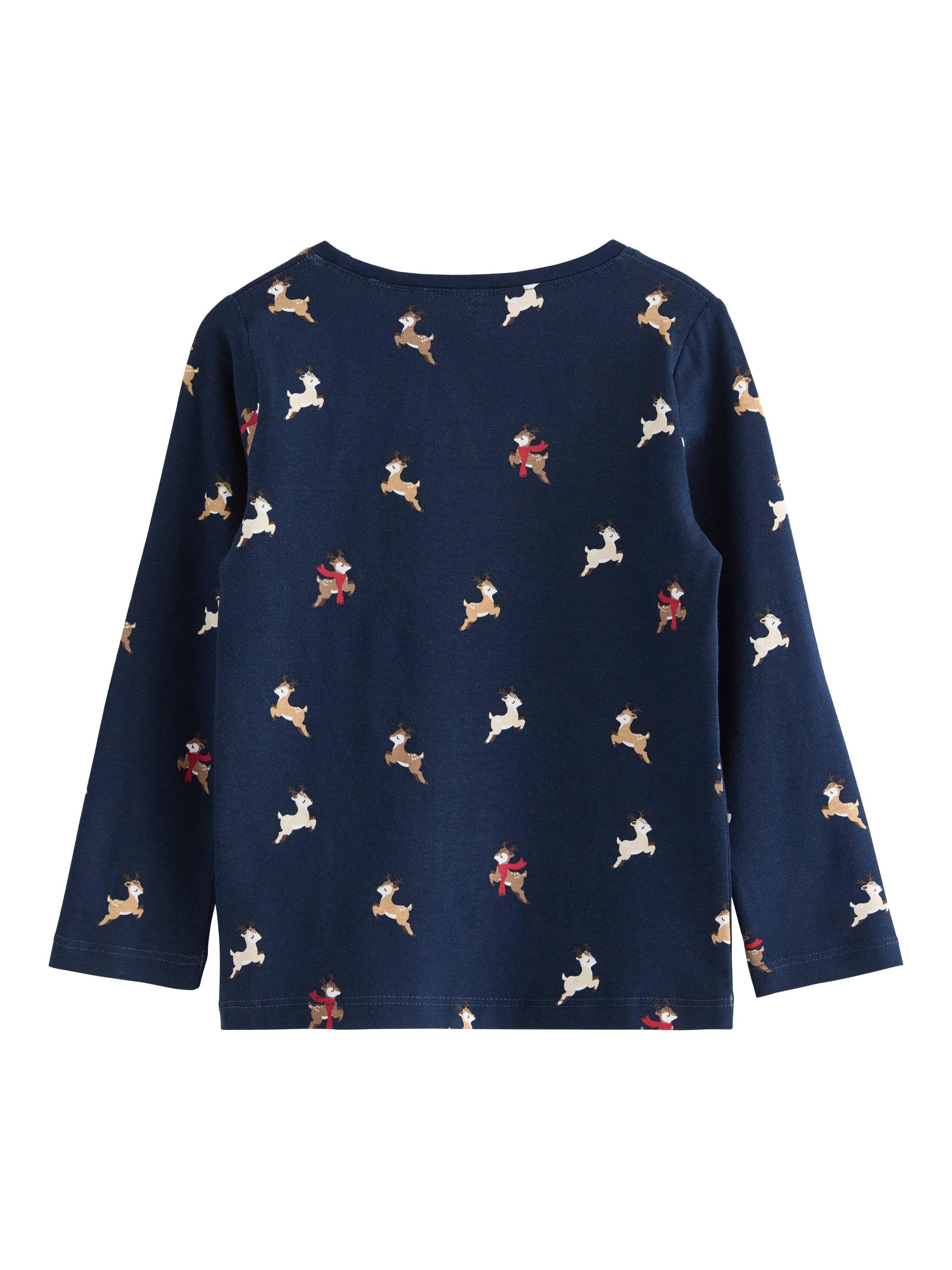 Product image 2 of 3, which shows Lindex Kids' Reindeers Jersey Top, Dark Blue, 3-4 years