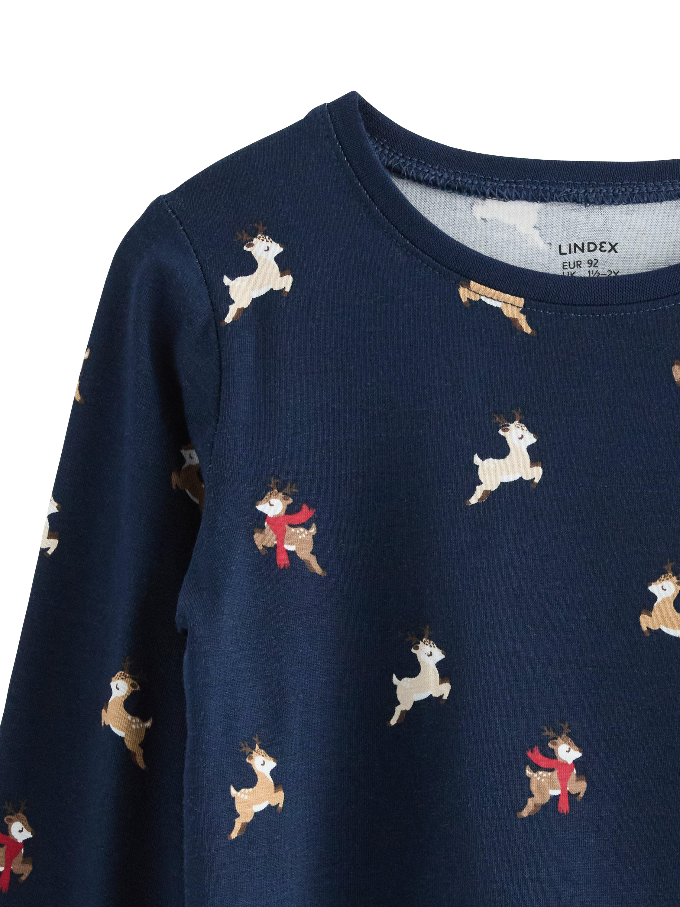 Product image 3 of 3, which shows Lindex Kids' Reindeers Jersey Top, Dark Blue, 3-4 years