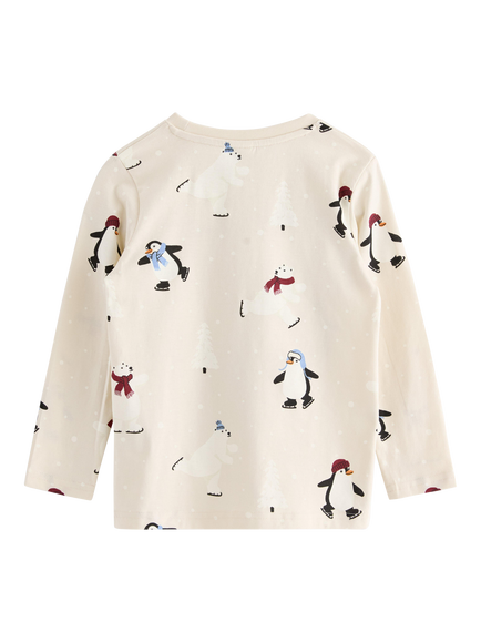 Lindex Kids' Skating Penguins Jersey Top, Light Beige - view 2, Light Beige