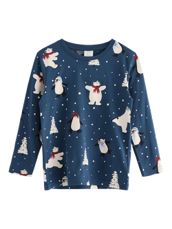 Lindex Kids' Snowman Jersey Top, Dark Blue, Dark Blue