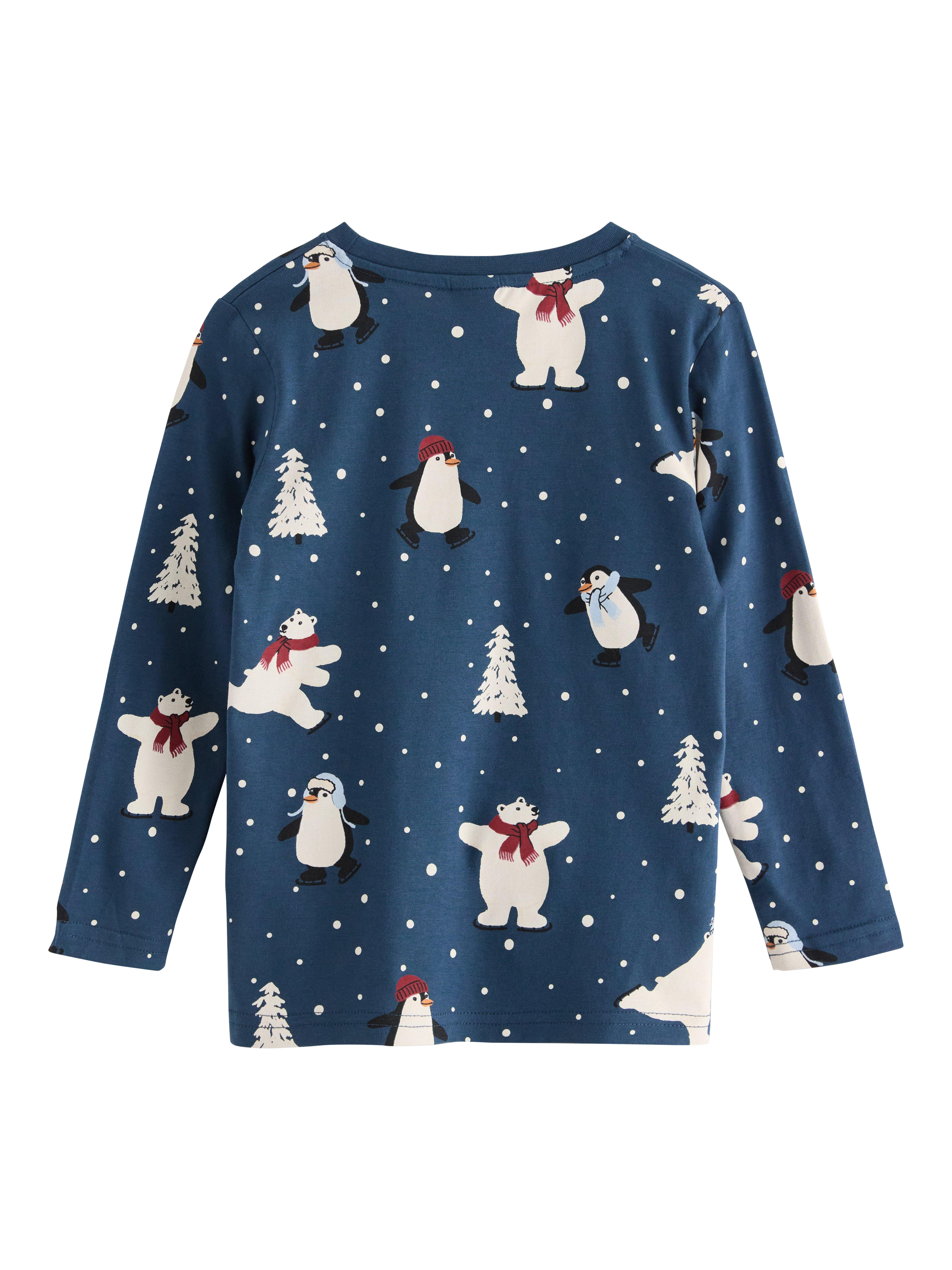 Product image 2 of 3, which shows Lindex Kids' Snowman Jersey Top, Dark Blue, 18-24 months