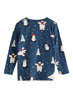 Lindex Kids' Snowman Jersey Top, Dark Blue - view 2, Dark Blue