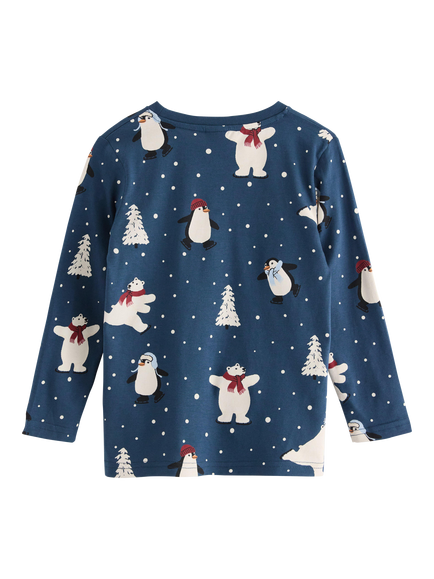 Lindex Kids' Snowman Jersey Top, Dark Blue - view 2, Dark Blue