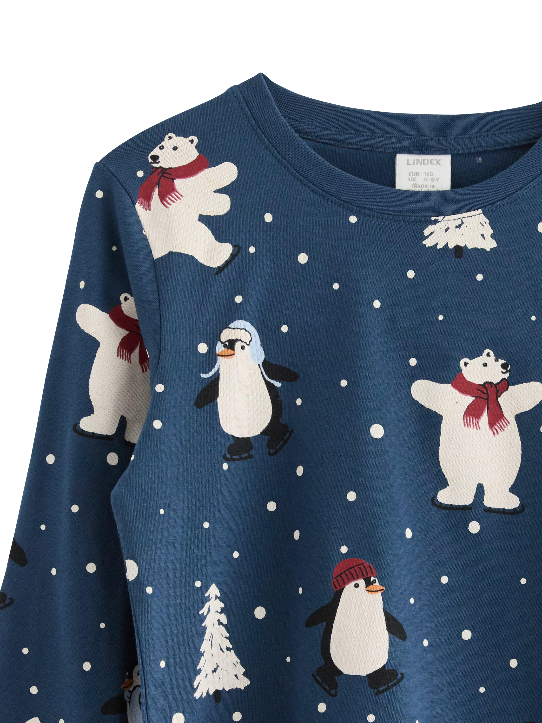 Product image 3 of 3, which shows Lindex Kids' Snowman Jersey Top, Dark Blue, 18-24 months