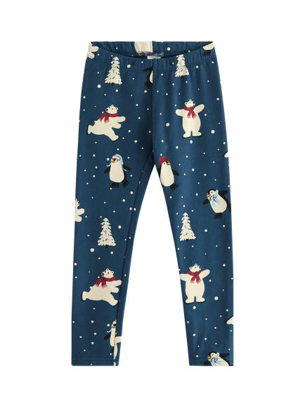Lindex Kids' Cotton Blend Slim Festive Print Leggings, Dark Blue, Dark Blue