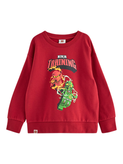 Lindex Kids' Cotton Blend Crew Neck Graphic Print Sweatshirt, Dark Red, Dark Red