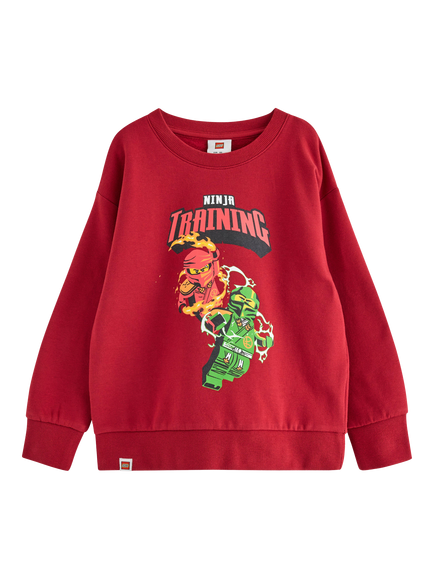 Lindex Kids' Cotton Blend Crew Neck Graphic Print Sweatshirt, Dark Red, Dark Red