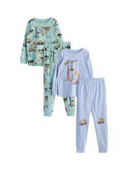 Lindex Kids' Cotton Construction Pyjama Set, Pack of 2, Light Blue, Light Blue