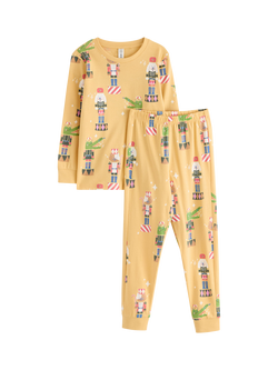 Lindex Kids' Cotton Seasonal Pyjama Set, Dusty Yellow, Dusty Yellow