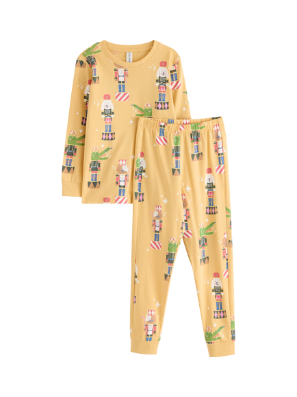 Lindex Kids' Cotton Seasonal Pyjama Set, Dusty Yellow, Dusty Yellow
