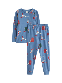 Lindex Kids' Cotton Seasonal Pyjama Set, Light Dusty Blue, Light Dusty Blue