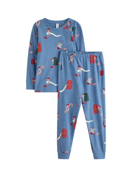 Lindex Kids' Cotton Seasonal Pyjama Set, Light Dusty Blue, Light Dusty Blue
