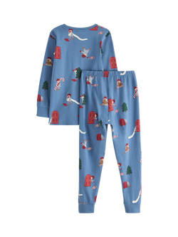 Lindex Kids' Cotton Seasonal Pyjama Set, Light Dusty Blue - view 2, Light Dusty Blue