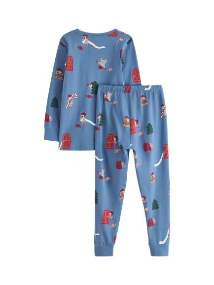 Lindex Kids' Cotton Seasonal Pyjama Set, Light Dusty Blue - view 2, Light Dusty Blue