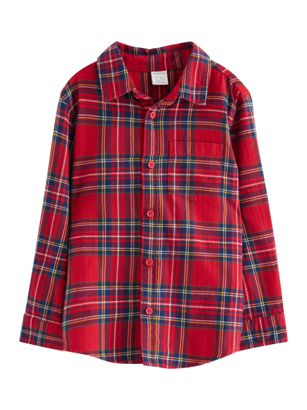 Lindex Kids' Cotton Long Sleeved Checked Shirt, Dark Dusty Red