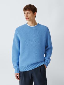 Kin Open Stitch Cotton Knit Crew Neck Jumper, Bright Blue, Bright Blue