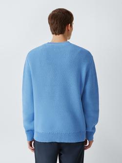 Kin Open Stitch Cotton Knit Crew Neck Jumper, Bright Blue - view 2, Bright Blue