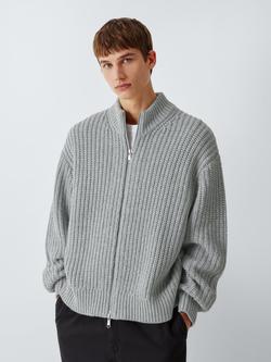 Kin Wool Blend Chunky Knit Zip Front Cardigan, Grey, Grey