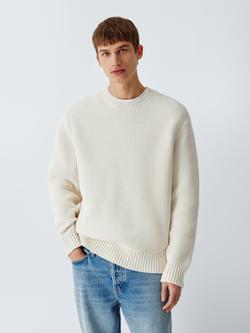 Kin Open Stitch Cotton Knit Crew Neck Jumper, Ecru, Ecru