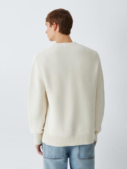 Kin Open Stitch Cotton Knit Crew Neck Jumper, Ecru - view 2, Ecru