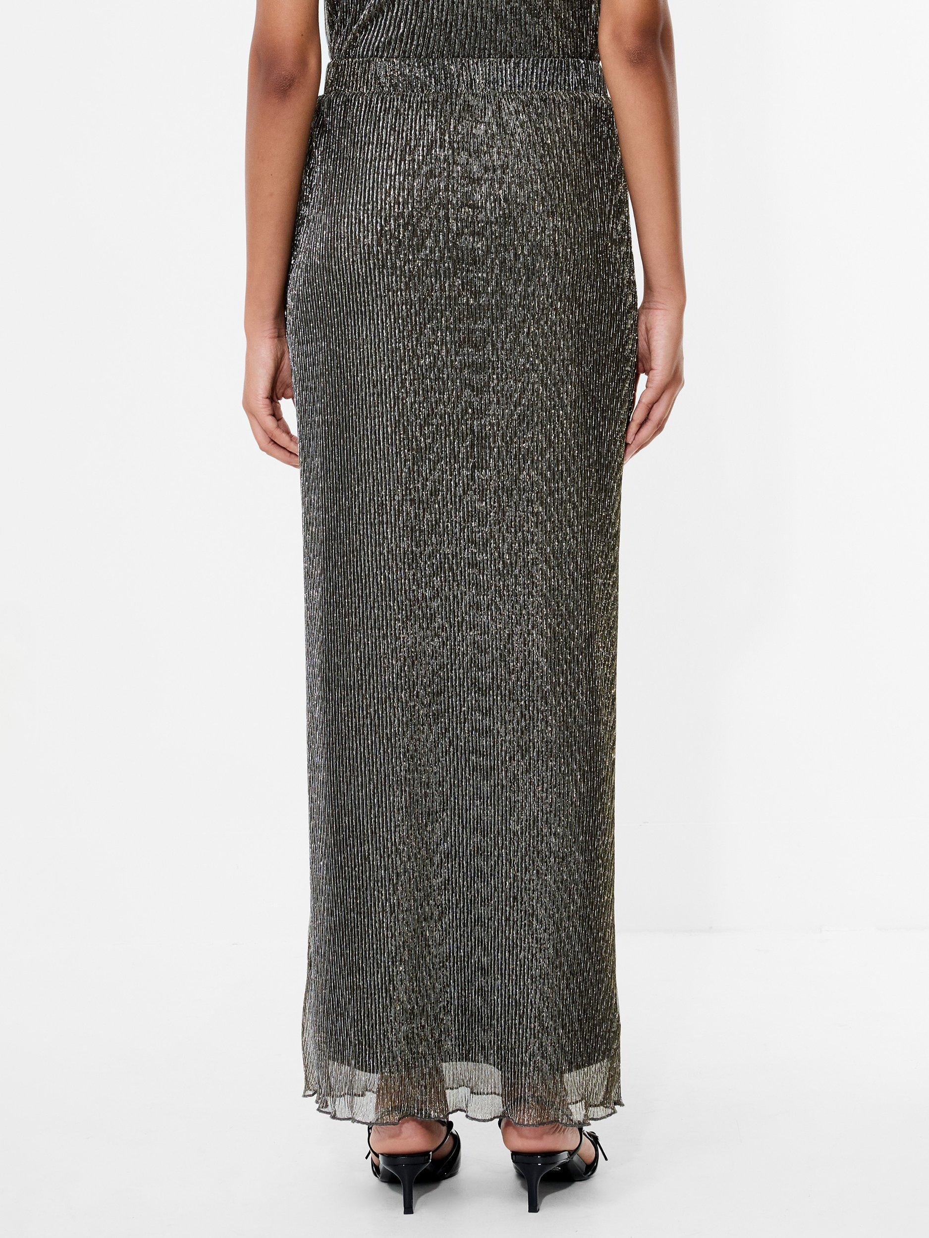 Product image 3 of 4, which shows French Connection Tamy Lurex Metallic Maxi Skirt , Black/Gold, XS