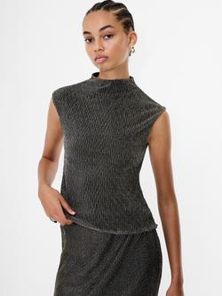 French Connection Tamy High Neck Lurex Tank Top, Black/Gold