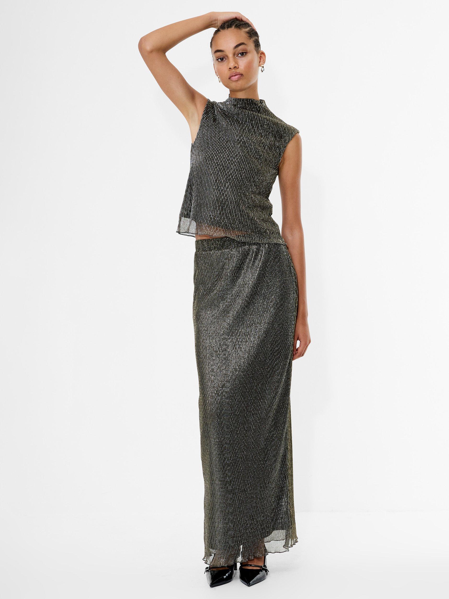 Product image 2 of 5, which shows French Connection Tamy High Neck Lurex Tank Top, Black/Gold, S