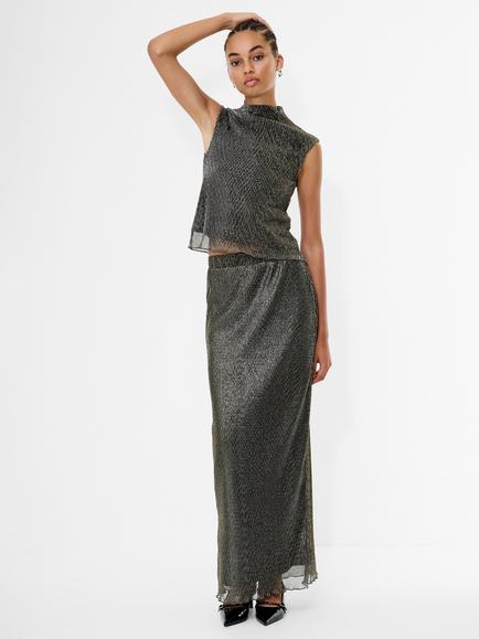 French Connection Tamy High Neck Lurex Tank Top - view 2, Black/Gold