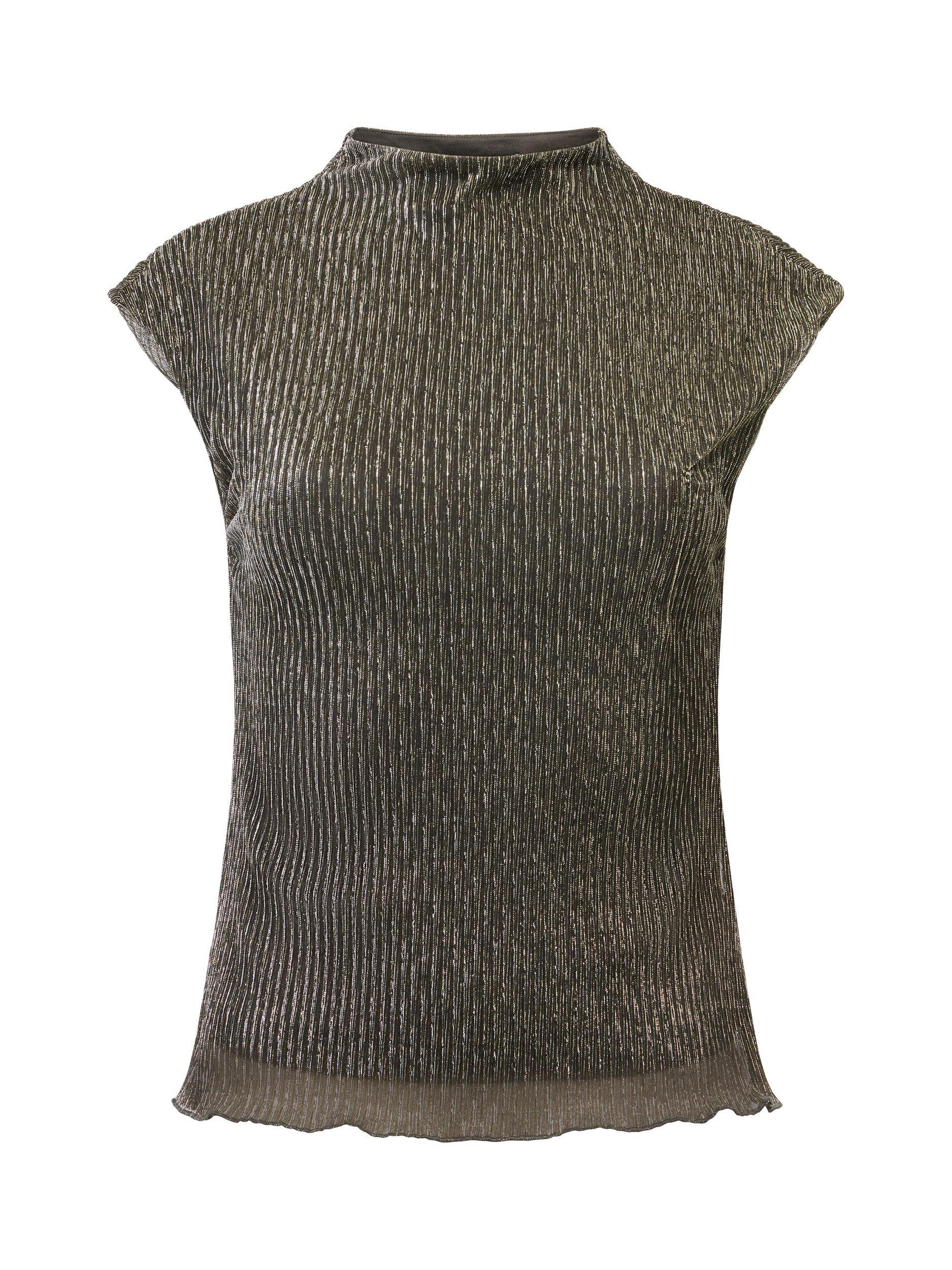 Product image 5 of 5, which shows French Connection Tamy High Neck Lurex Tank Top, Black/Gold, S