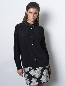 French Connection Lizzy Diamante Embellished Crepe Shirt, Black