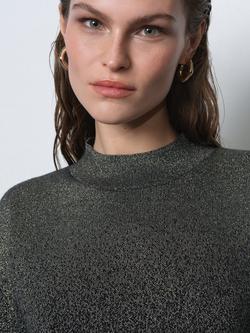 French Connection Kady High Neck Metallic Jumper, Black/Gold - view 2, Black/Gold