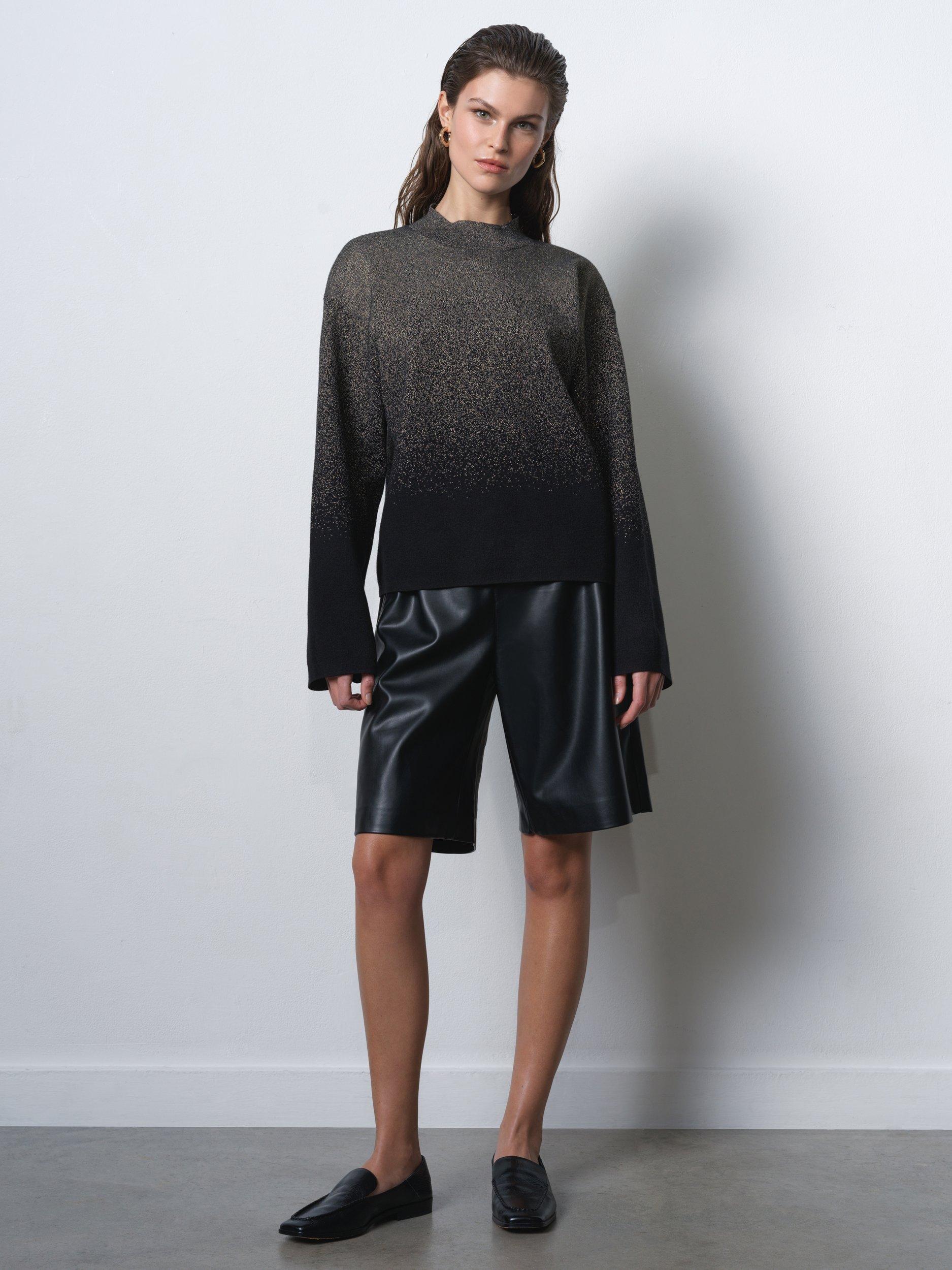 Product image 3 of 5, which shows French Connection Kady High Neck Metallic Jumper, Black/Gold, XS
