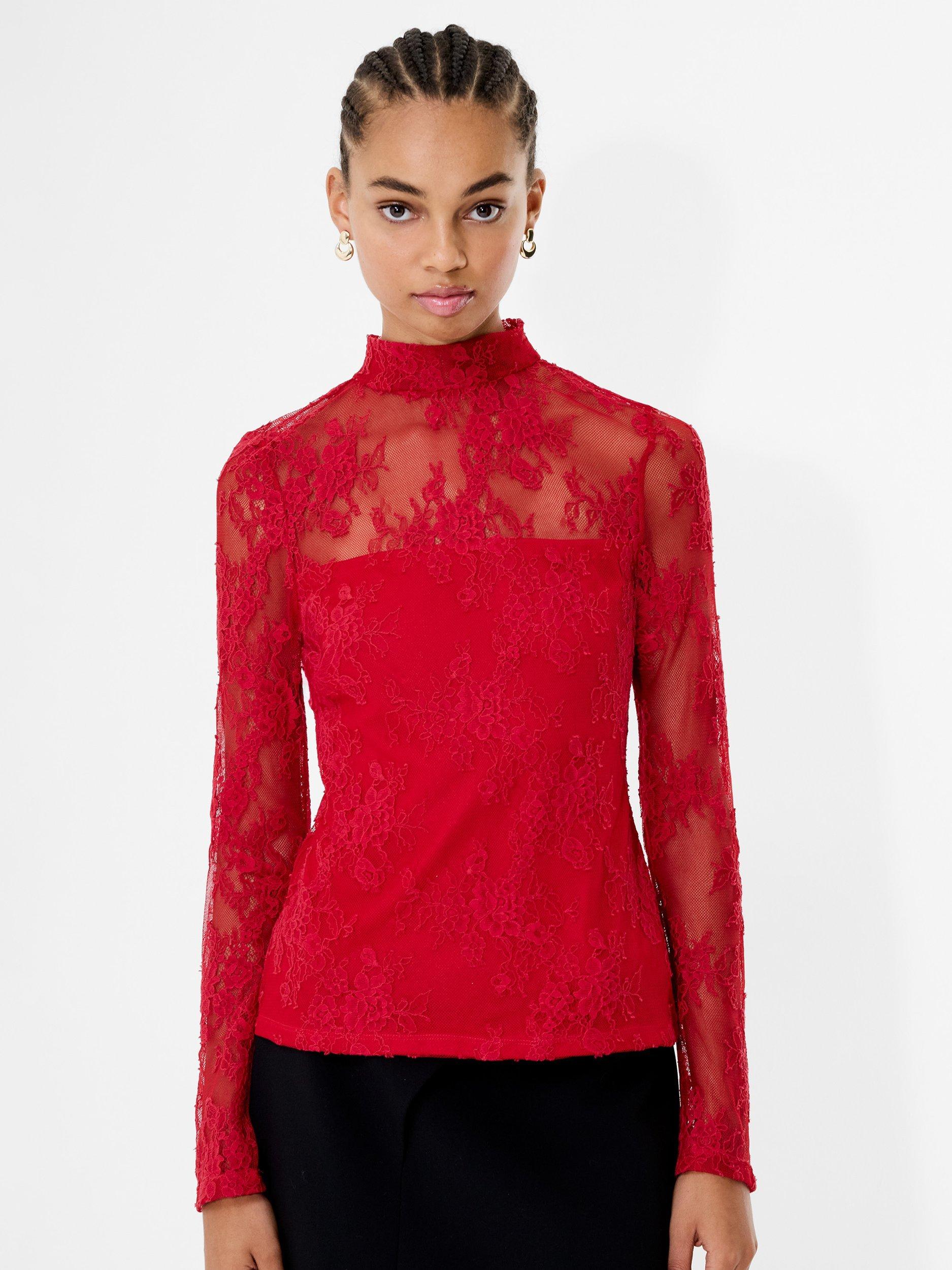 Product image 1 of 5, which shows French Connection Bridget Lace Top, Lipstick Red, XS