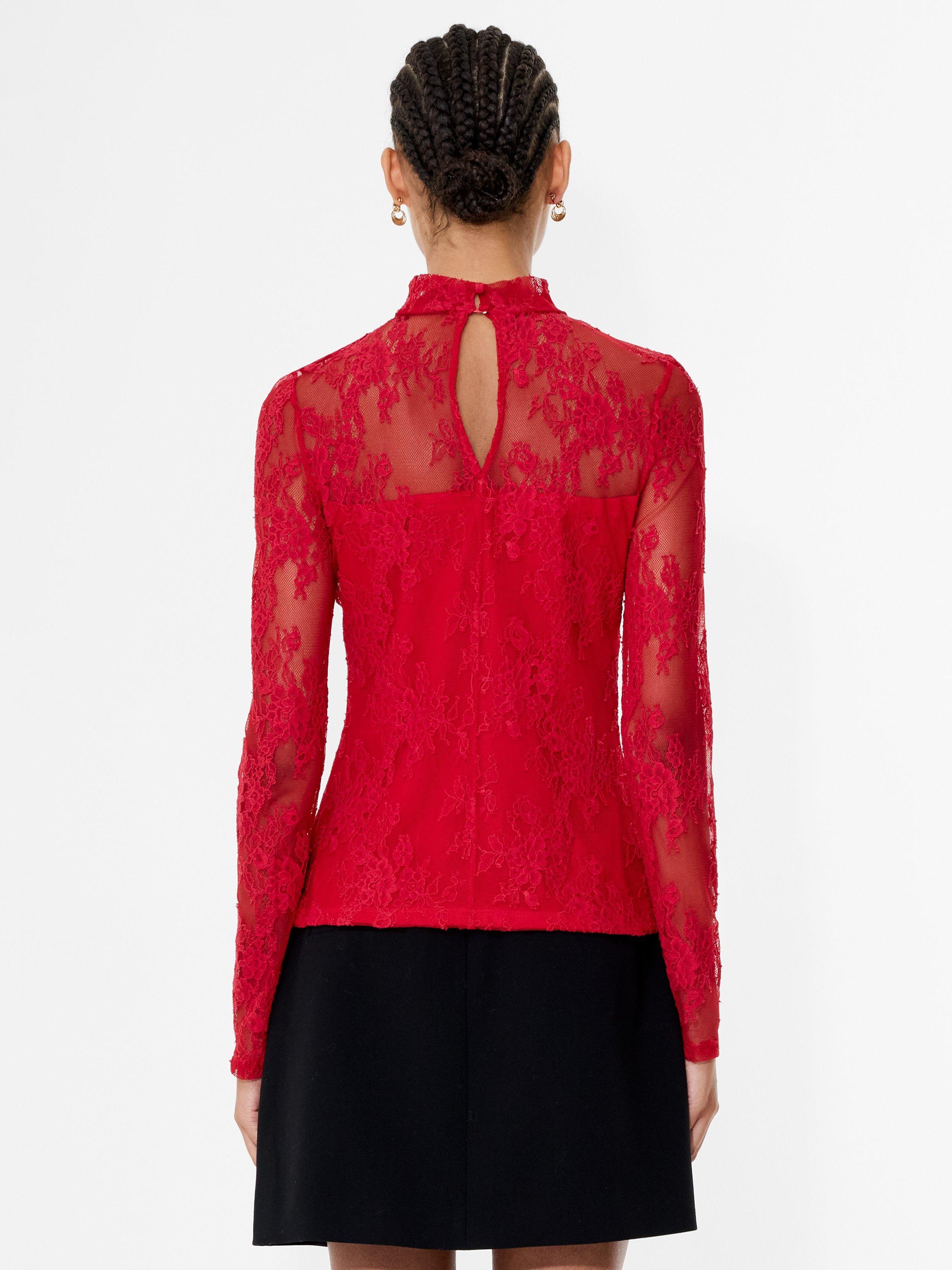 Product image 4 of 5, which shows French Connection Bridget Lace Top, Lipstick Red, XS