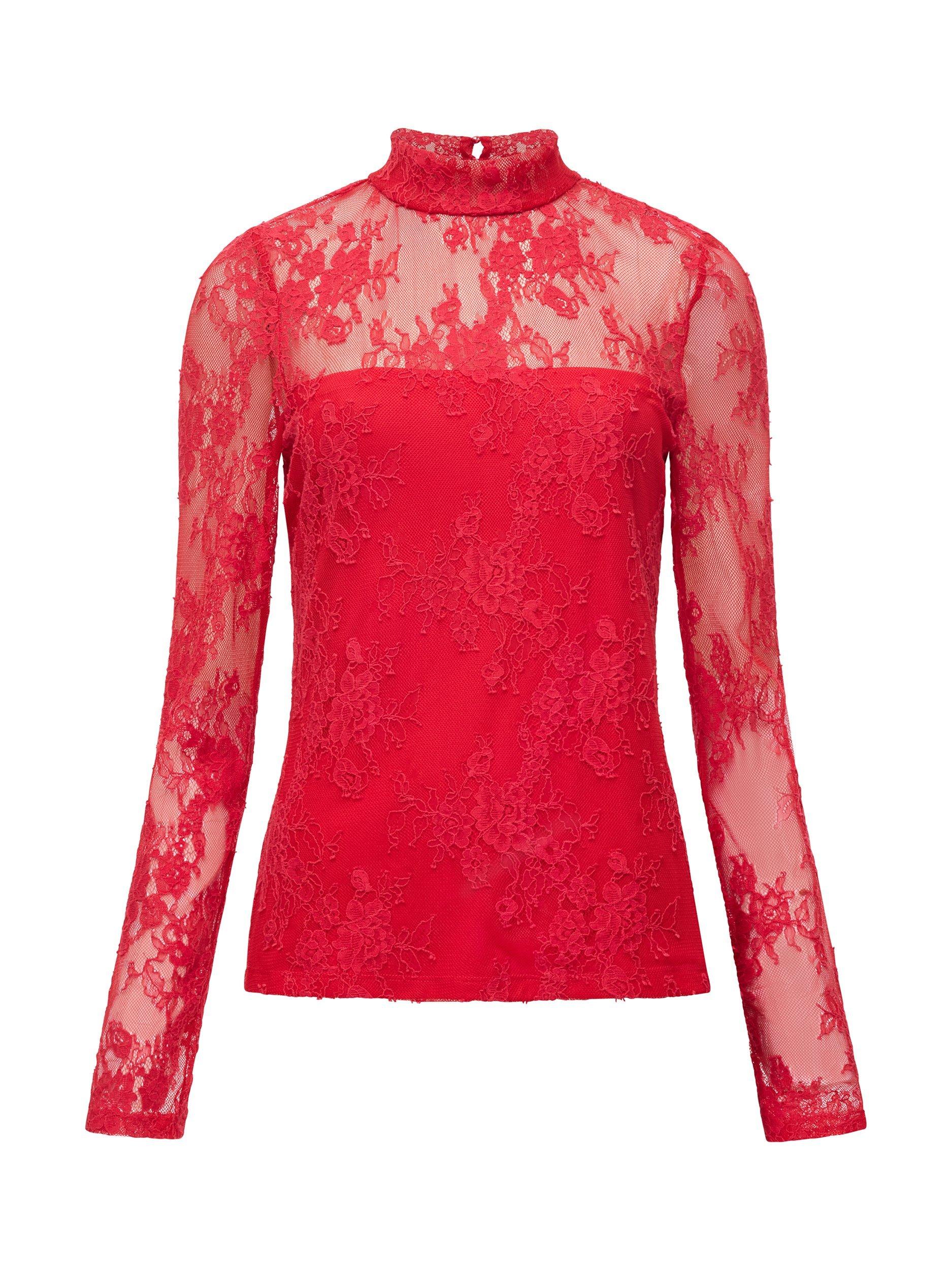 Product image 5 of 5, which shows French Connection Bridget Lace Top, Lipstick Red, XS