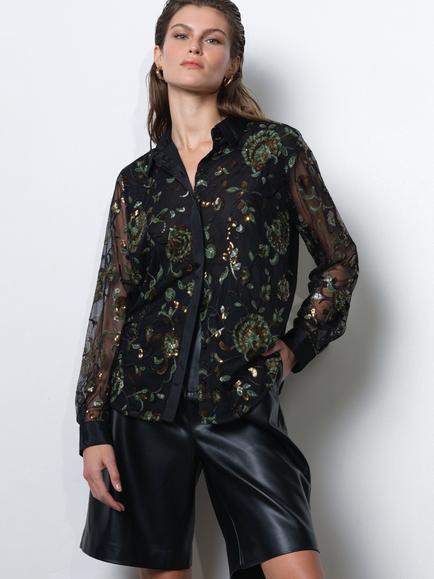 French Connection Roshene Metallic Floral Blouse - view 2, Black/Multi