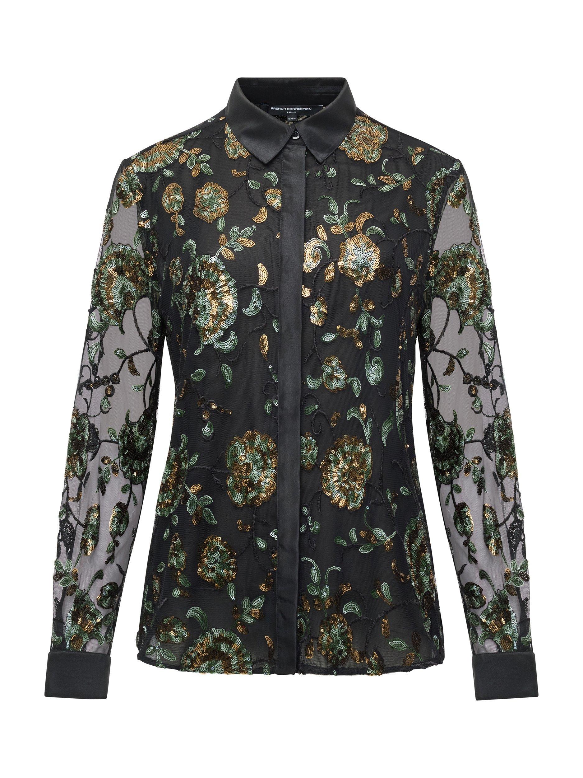 Product image 5 of 5, which shows French Connection Roshene Metallic Floral Blouse , Black/Multi, 6