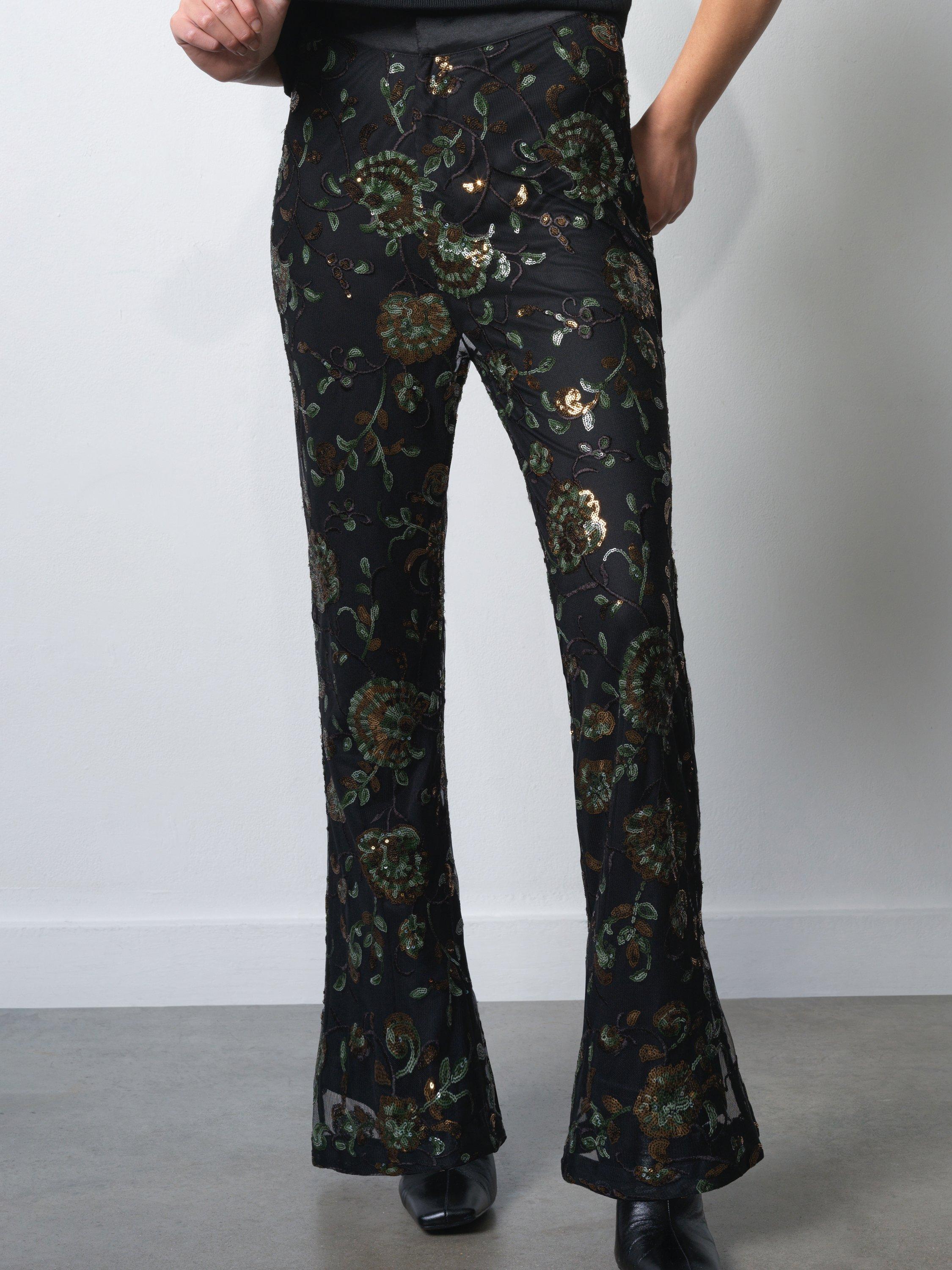Product image 1 of 1, which shows French Connection Roshene Tailored Sequin Flared Trousers , Black/Multi, 6