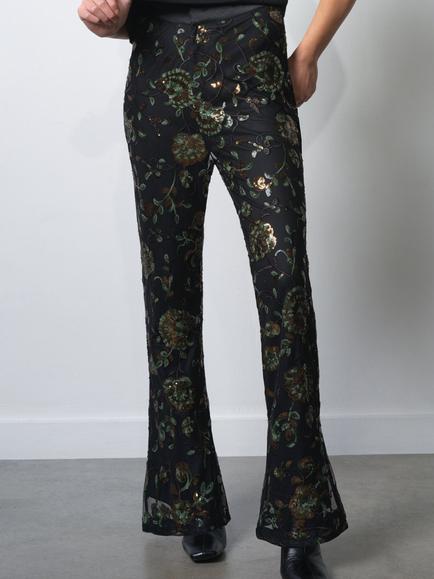 French Connection Roshene Tailored Sequin Flared Trousers, Black/Multi