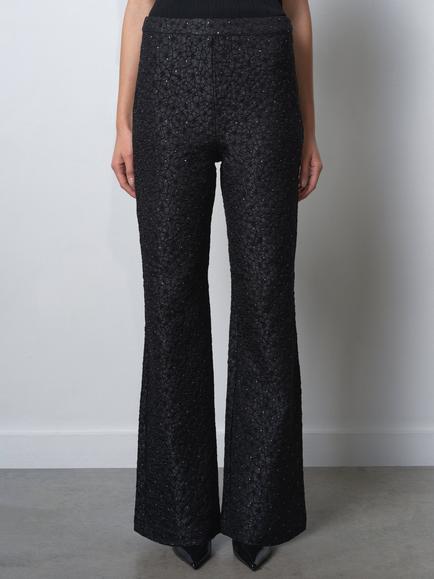 French Connection Yelena Jacquard Diamante Flared Trousers, Black, Black
