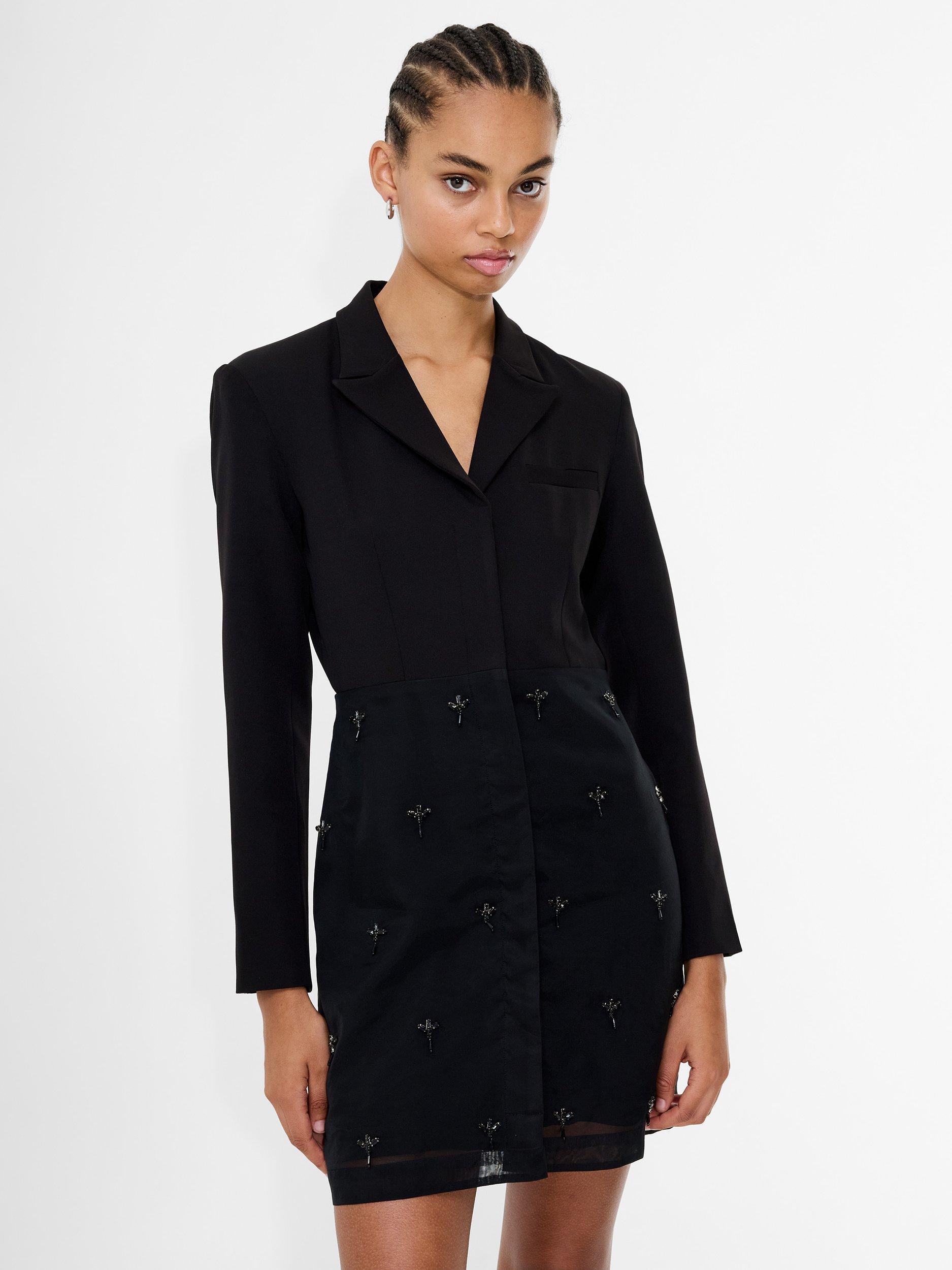 Product image 1 of 5, which shows French Connection Darcy Embellished Tailored Mini Dress , Black, 6