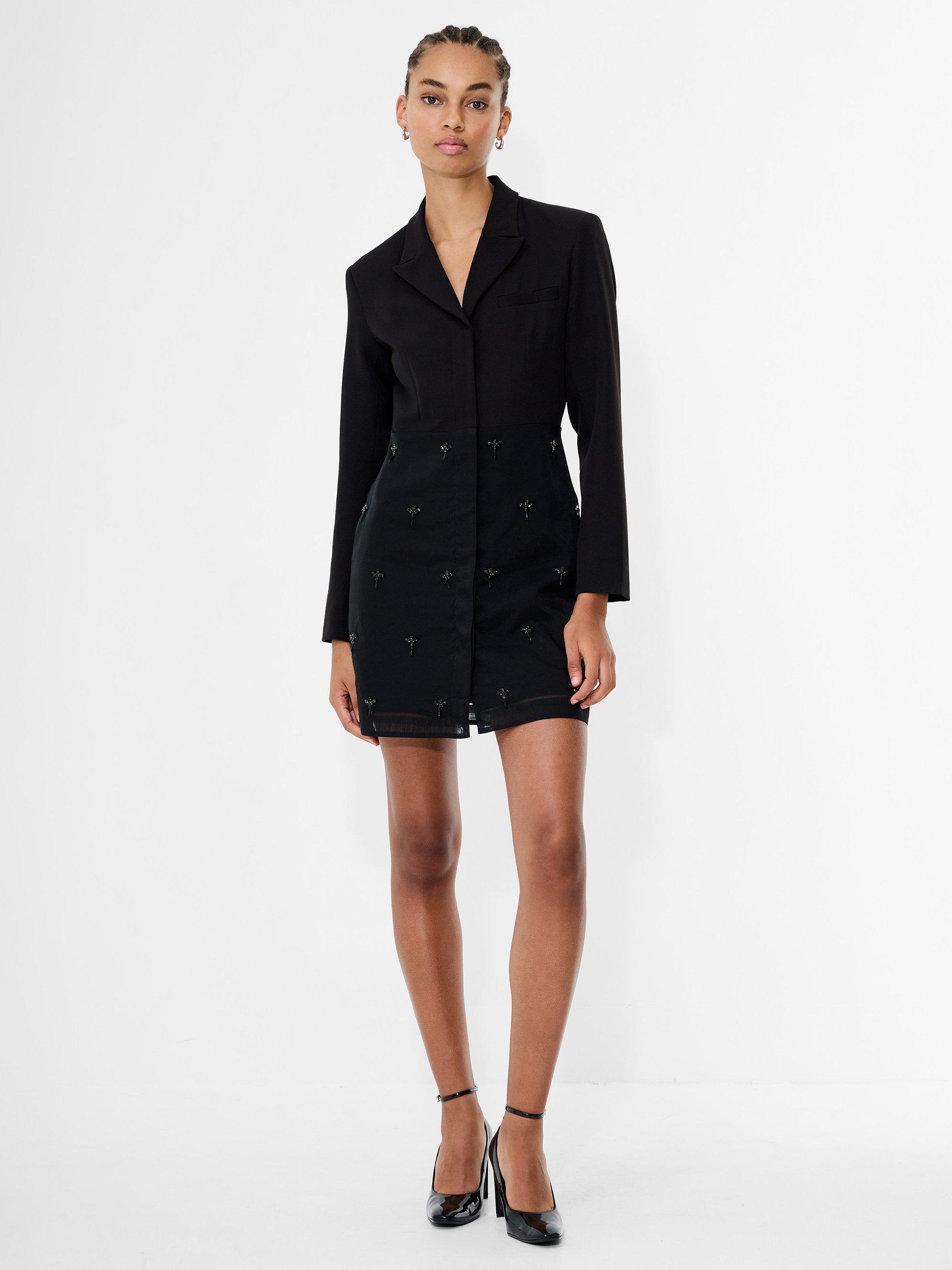 Product image 2 of 5, which shows French Connection Darcy Embellished Tailored Mini Dress , Black, 6