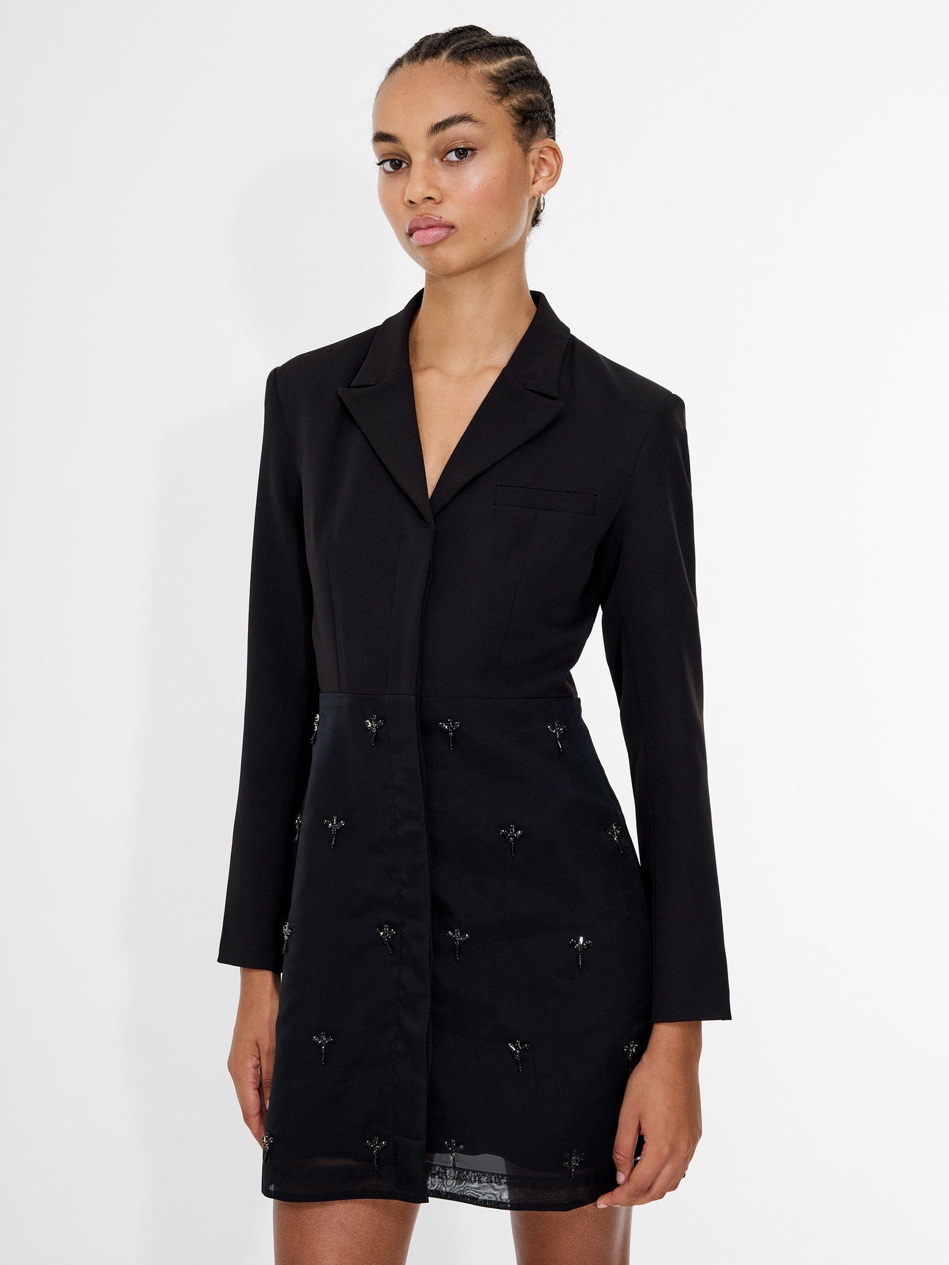 Product image 3 of 5, which shows French Connection Darcy Embellished Tailored Mini Dress , Black, 6