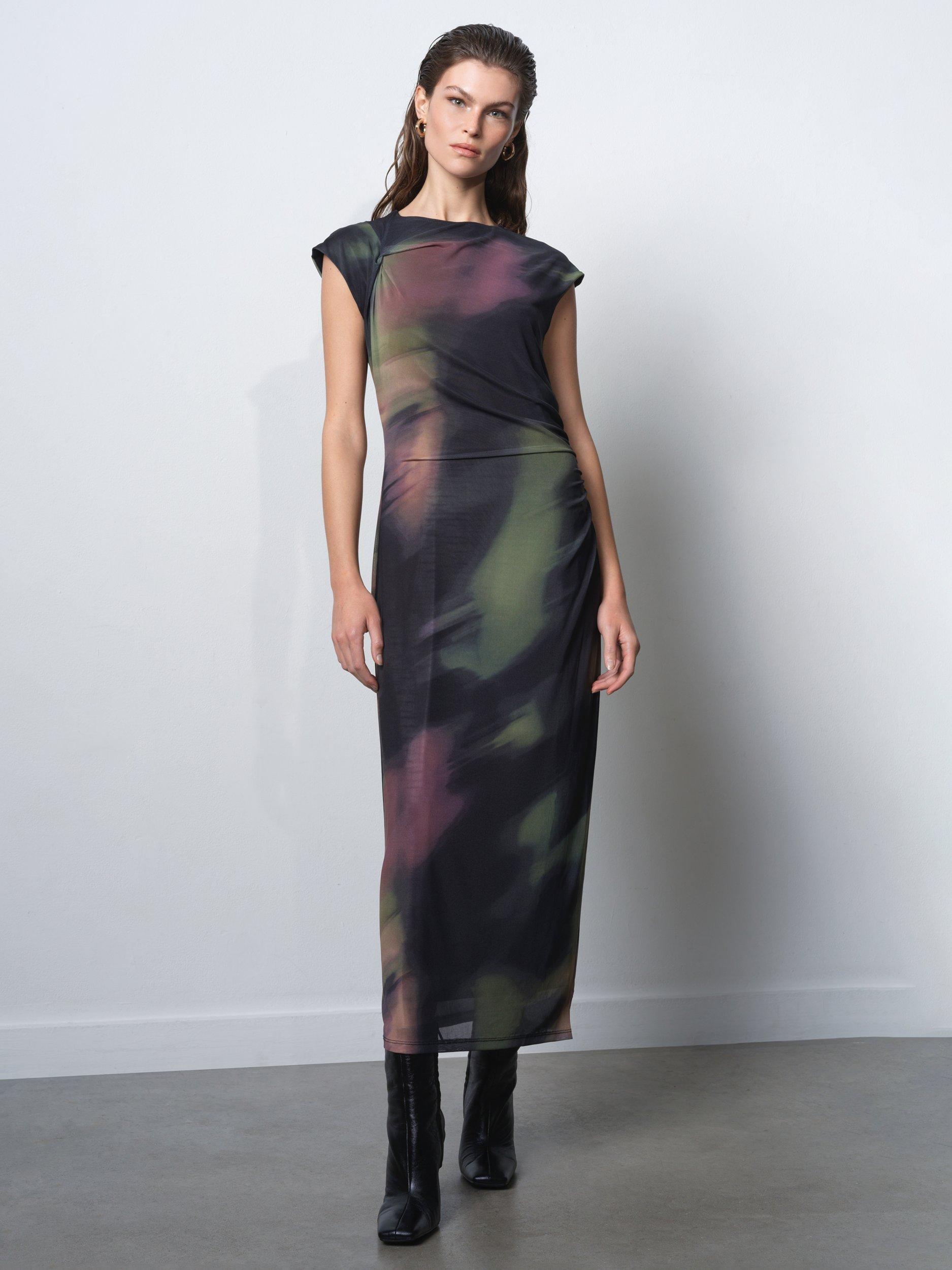 Product image 1 of 7, which shows French Connection Lara Terissa Mesh Bodycon Maxi Dress, Multi, XS